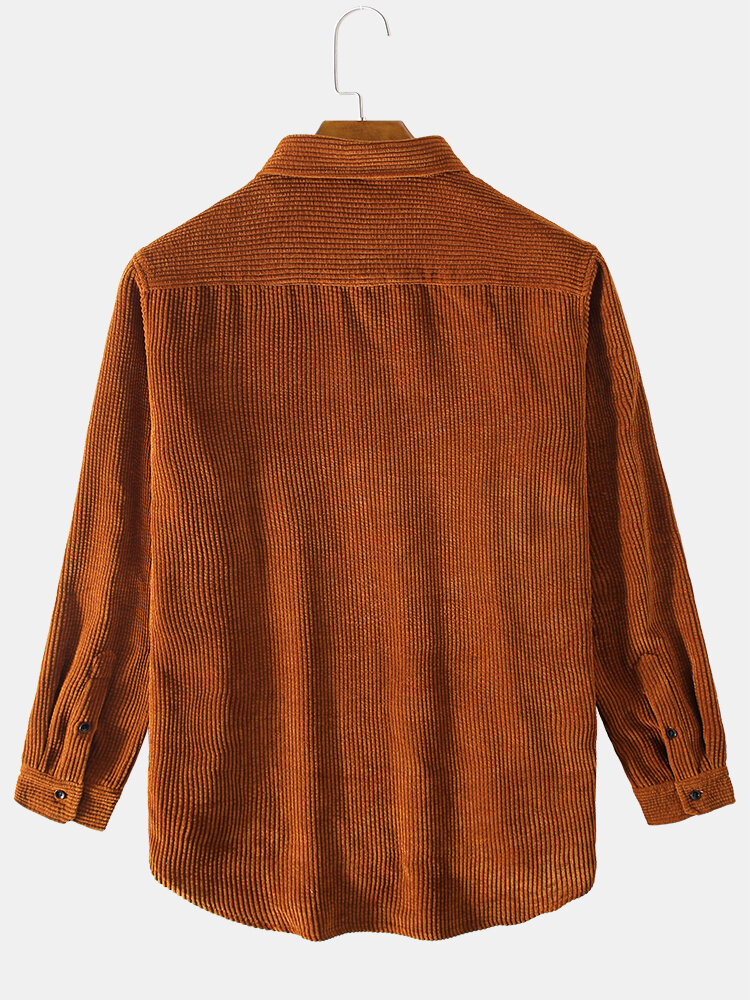 
	Mens Plain Style Corduroy Solid Color Casual Long Sleeve Shirts