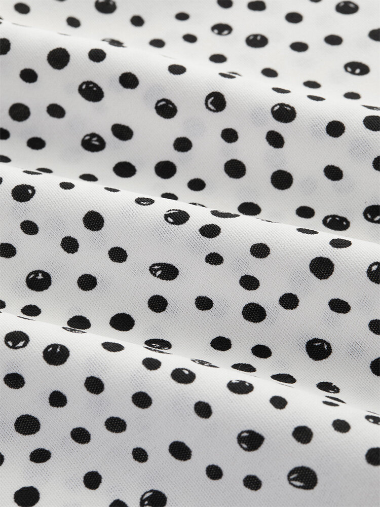 
	Dot Print Bow Backless Puff Sleeve Dress For Women