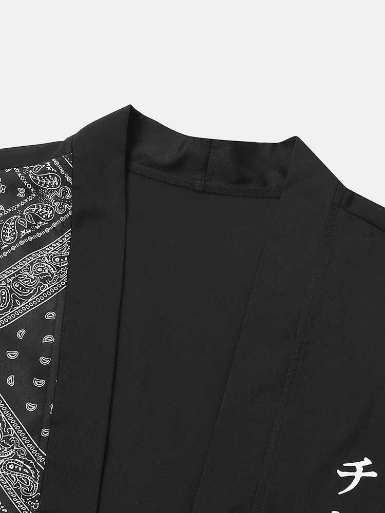 
	Mens Paisley Scarf Japanese Print Open Front Kimono Two Pieces Outfits