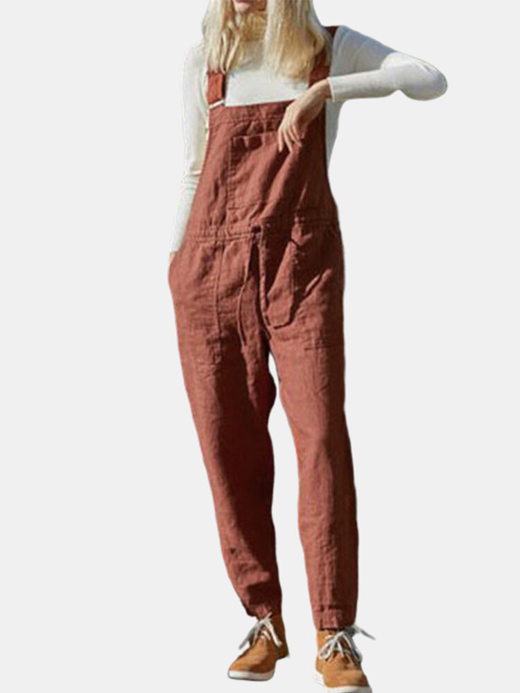 
	Waist Drawstring Pockets Straps Jumpsuit