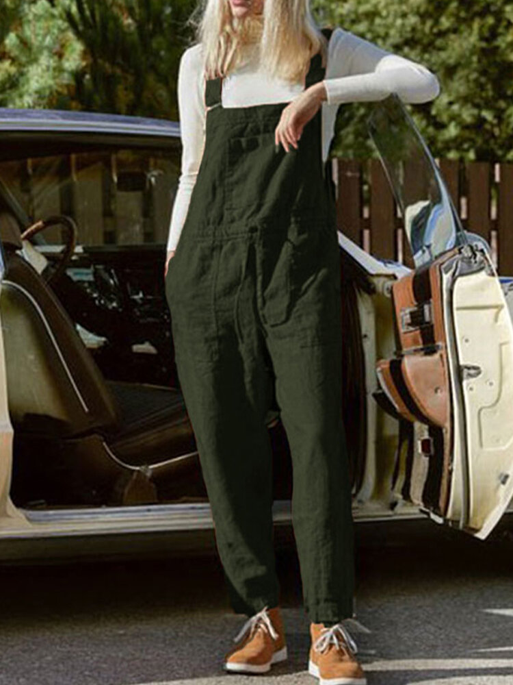 
	Waist Drawstring Pockets Straps Jumpsuit