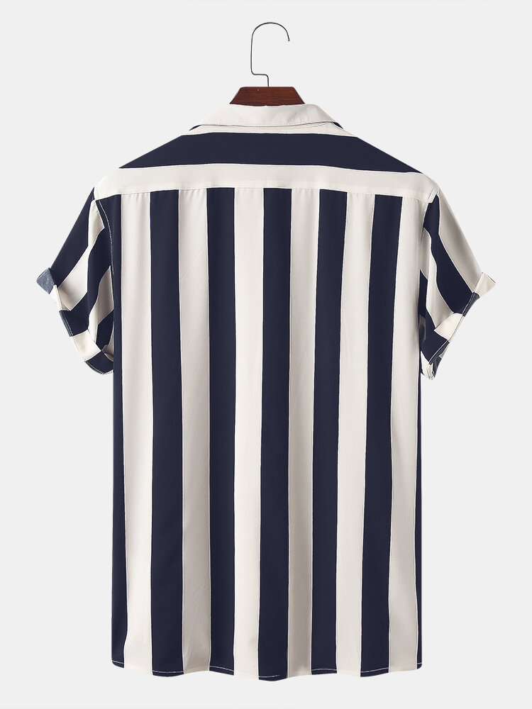 
	Men Casual Striped Turn-down Collar Short Sleeve Shirt