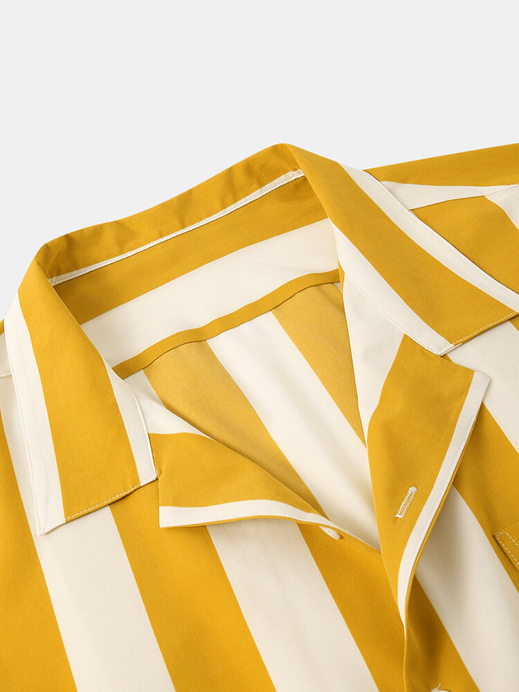 
	Men Casual Striped Turn-down Collar Short Sleeve Shirt