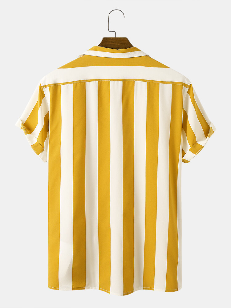 
	Men Casual Striped Turn-down Collar Short Sleeve Shirt