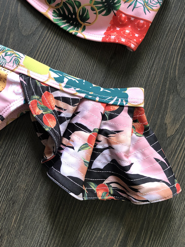 
	Women One Shoulder Floral Printing Bikinis Flounce Trims Backless Beachwear