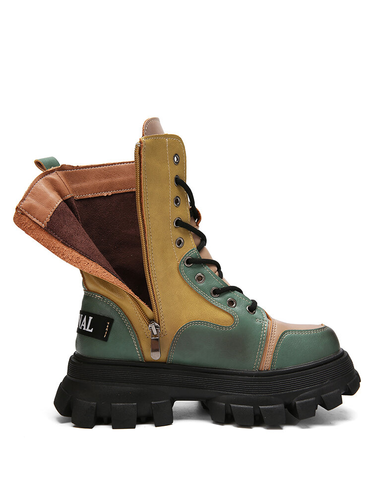 
	Women Casual Colorblock Side Zipper Comfy Platform Tooling Boots