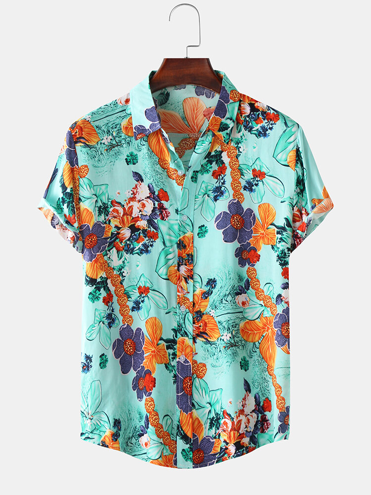 
	Mens Vintage Floral Oil Printting Short Sleeve Shirts