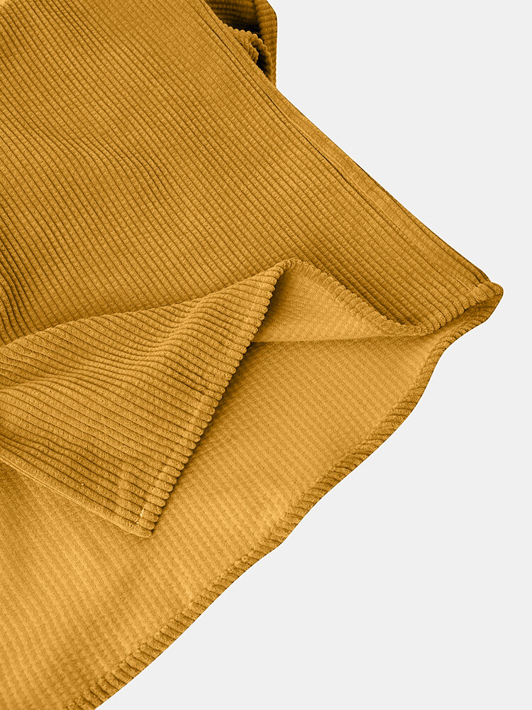 
	Mens Thin Corduroy Solid Patch Pocket Breathable Short Sleeve Shirt & Shorts