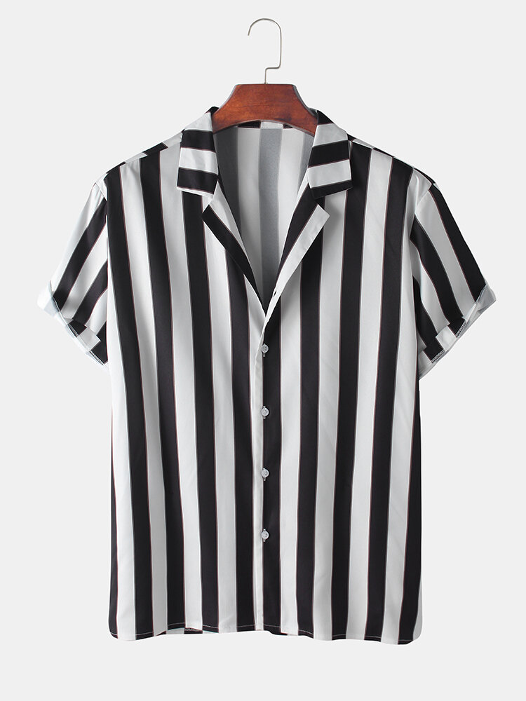 
	Mens Striped V Neck Single Breasted Short Sleeve Shirt