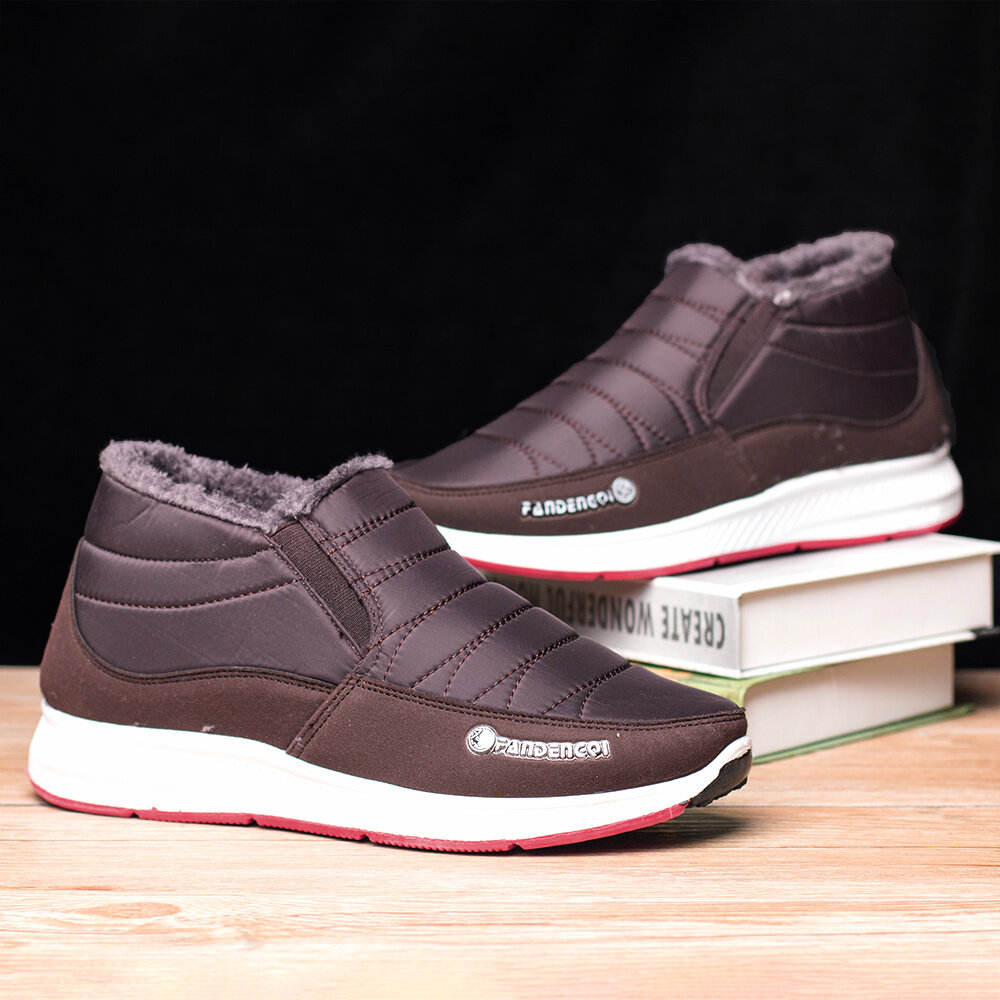 
	Men Old Peking Style Stripe Warm Slip On Casual Ankle Boots