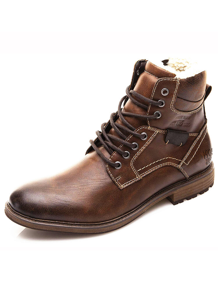 
	Men Retro Non Slip Warm Lining Lace Up Casual Zipper Ankle Boots
