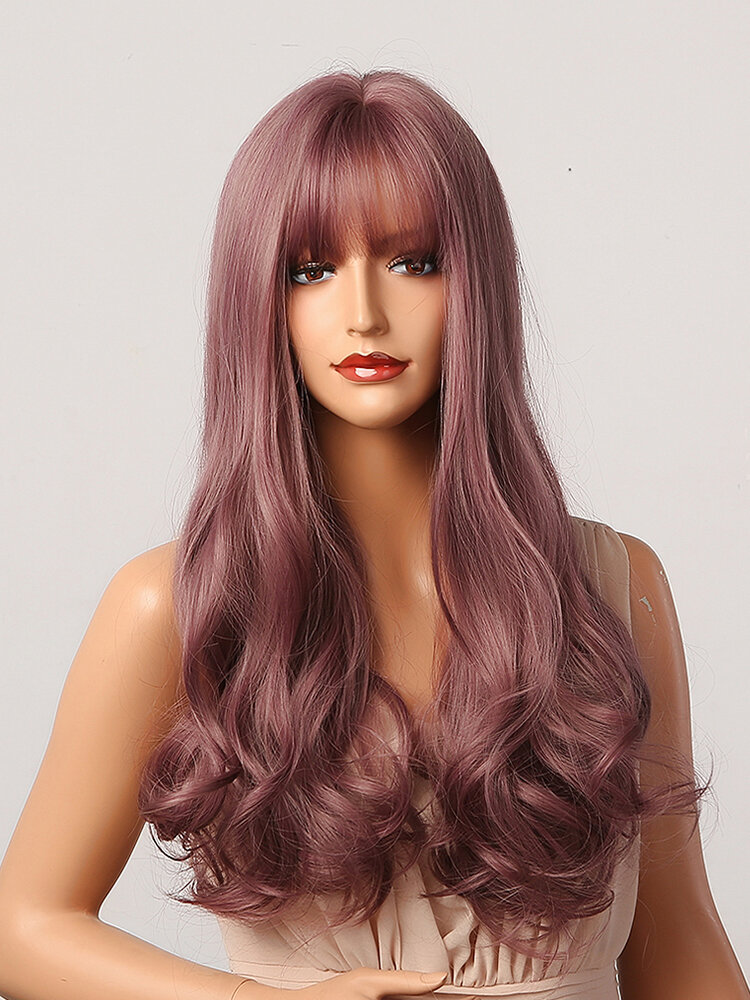 
	Purple Potato Red Mixed Color Long Water Ripples Curly Hair With Air Bangs Fashion Synthetic Wig For Daily Use And Masquerade