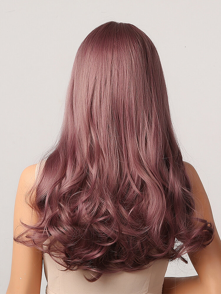 
	Purple Potato Red Mixed Color Long Water Ripples Curly Hair With Air Bangs Fashion Synthetic Wig For Daily Use And Masquerade