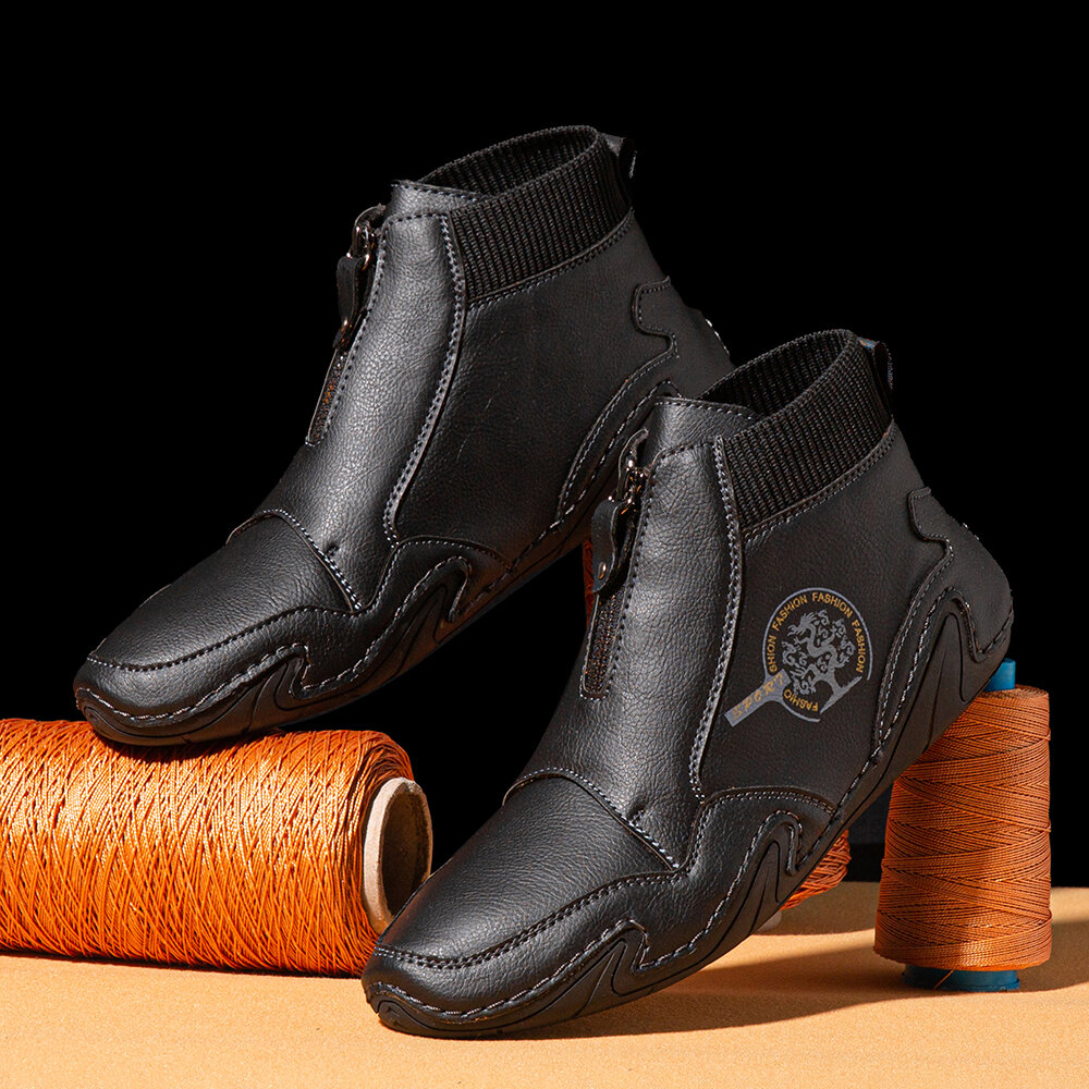 
	Menico Men Front Zipper Microfiber Leather Sock Ankle Boots