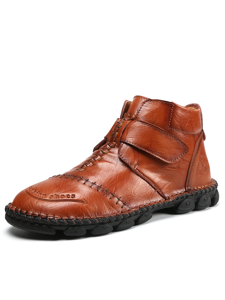 
	Men Hand Stitching Comfort Soft Hook Loop Leather Ankle Boots