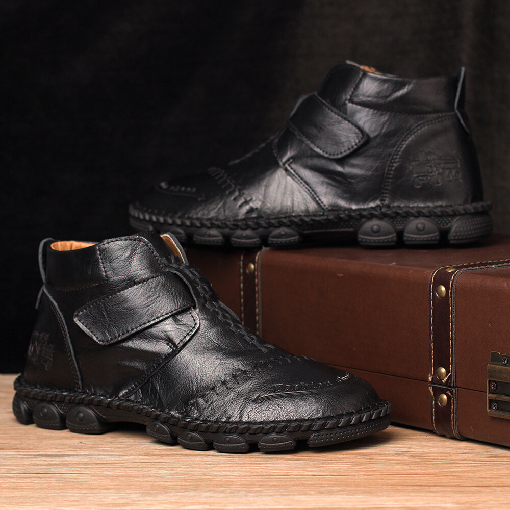 
	Men Hand Stitching Comfort Soft Hook Loop Leather Ankle Boots
