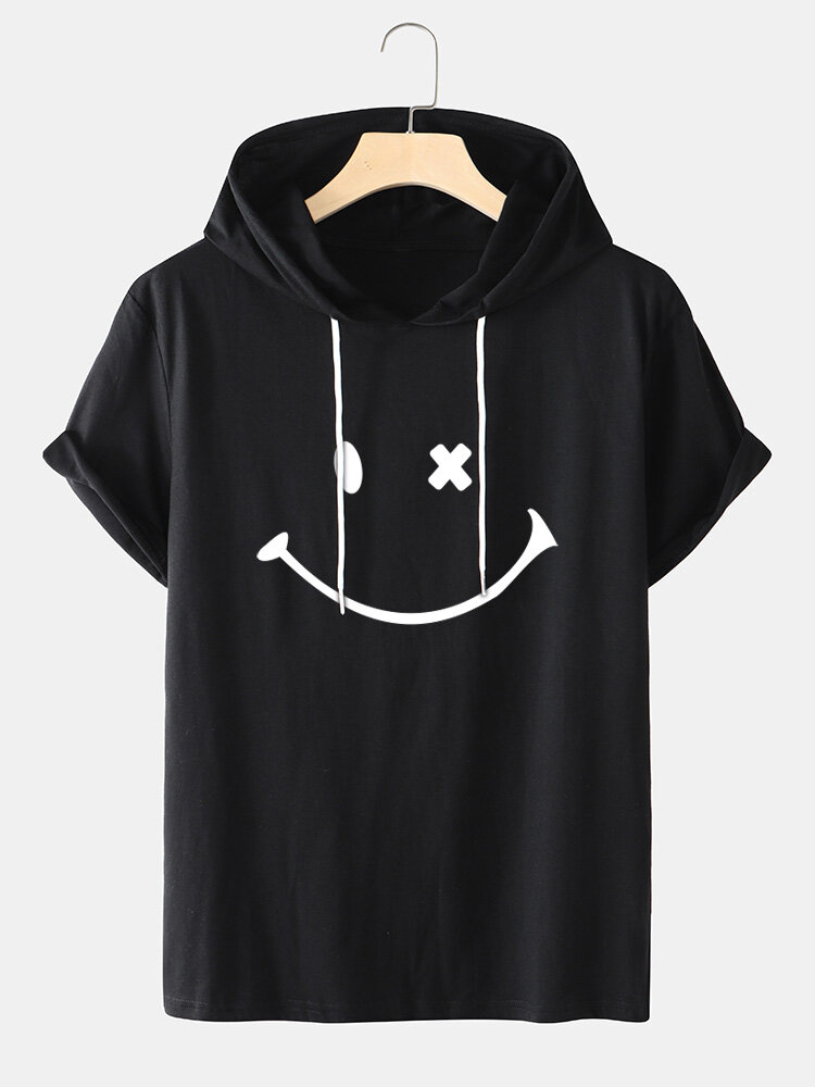
	Mens Smile Pattern Short Sleeve Preppy Hooded T-Shirt