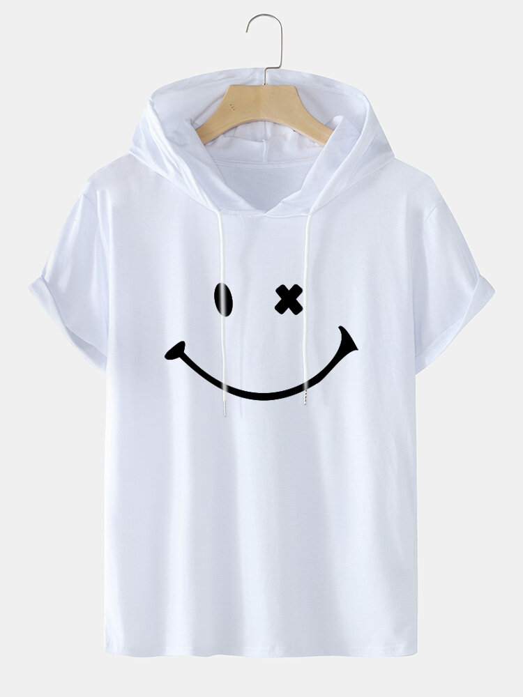 
	Mens Smile Pattern Short Sleeve Preppy Hooded T-Shirt