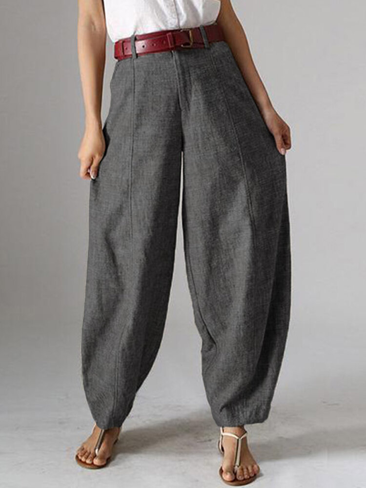 
	Casual Solid Color Baggy Pockets Harem Pants For Women