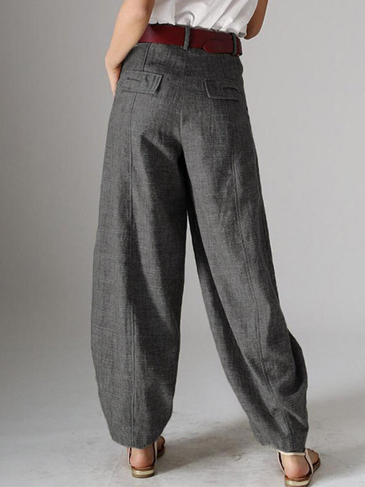 
	Casual Solid Color Baggy Pockets Harem Pants For Women