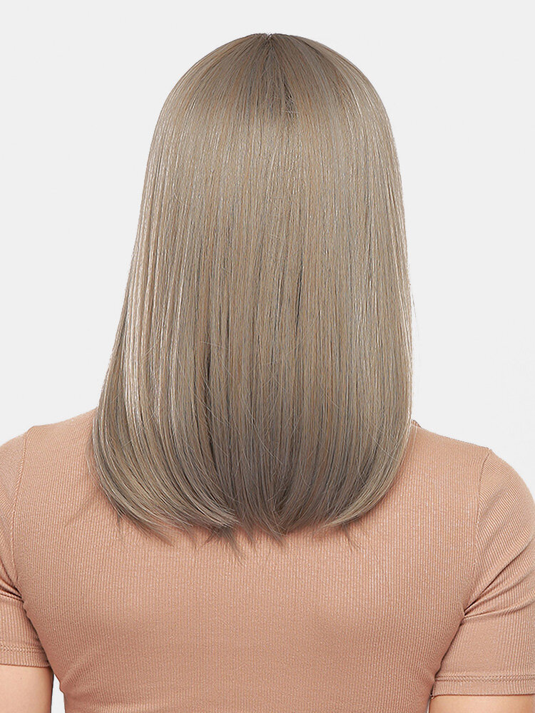 
	18 Inch Gray Mixed Color Medium-Length Straight Hair Soft Natural Full Head Cover Wig