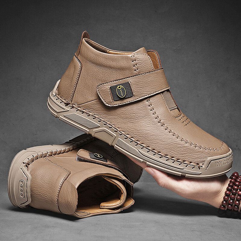 
	Menico Men Hand Stitching Microfiber Leather Non Slip Hook Loop Casual Ankle Boots