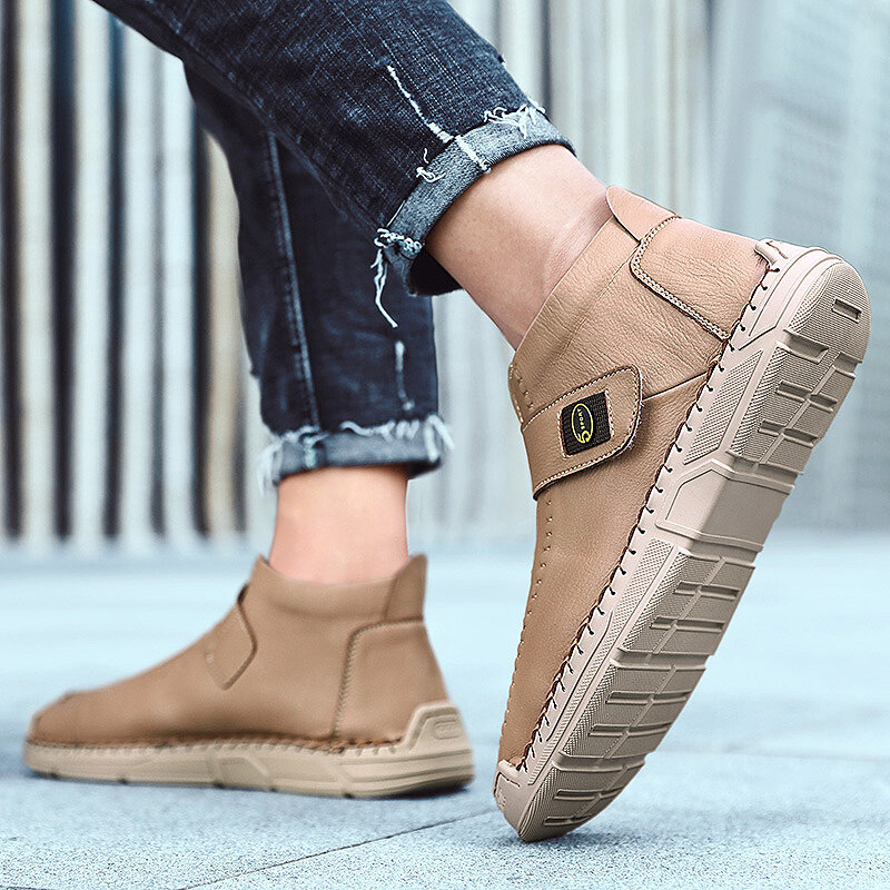 
	Menico Men Hand Stitching Microfiber Leather Non Slip Hook Loop Casual Ankle Boots