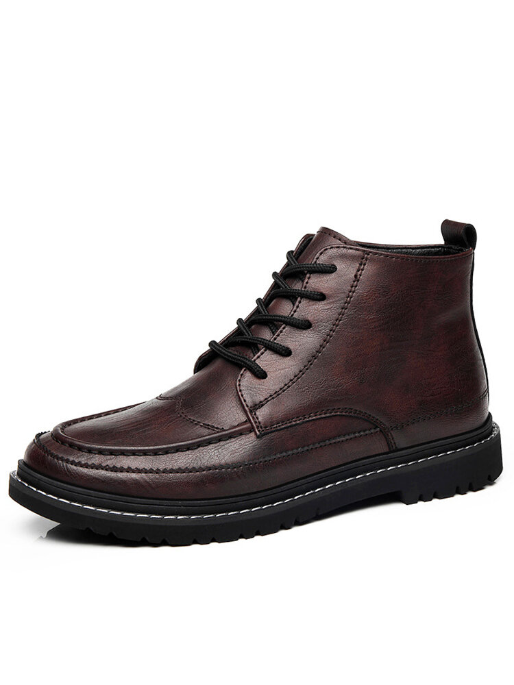 
	Men British Style Round Toe Lace Up Leather Ankle Boots
