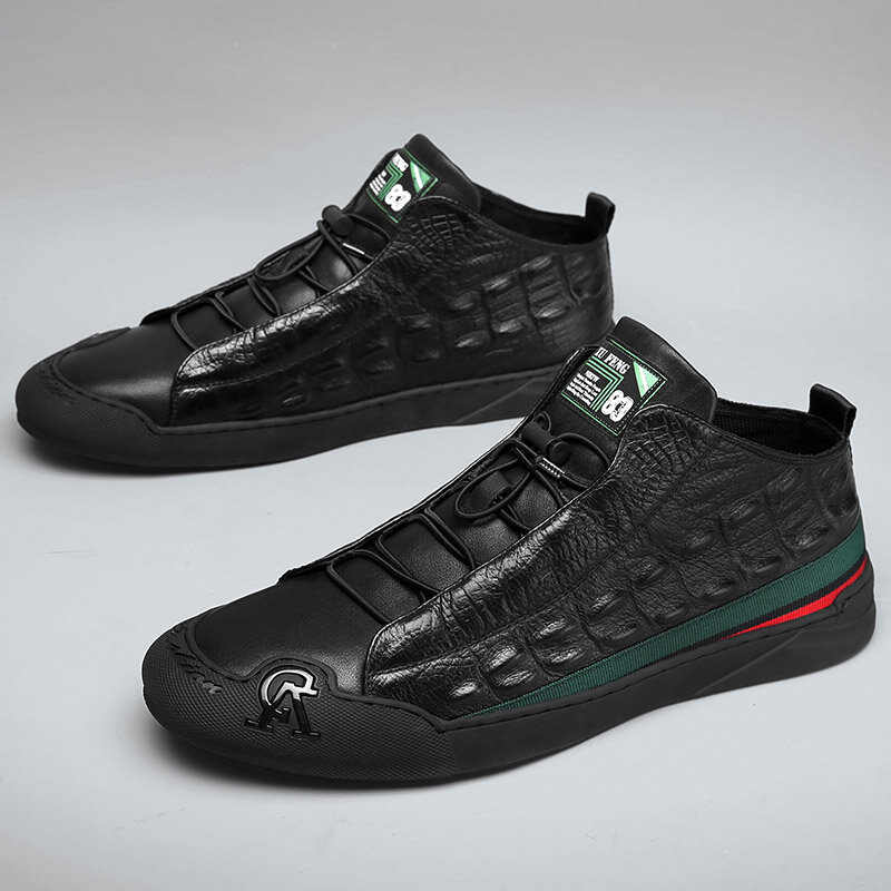 
	Men High Top Crocodile Embossed Skate Shoes Non Slip Casual Sneakers