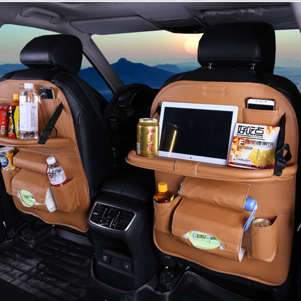 
	Microfiber Leather Car Seat Back Foldable Food Table Storage Bag Multi-functional Phone Organizer