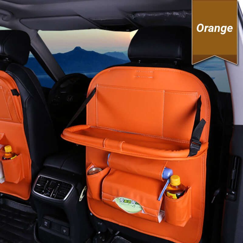 
	Microfiber Leather Car Seat Back Foldable Food Table Storage Bag Multi-functional Phone Organizer