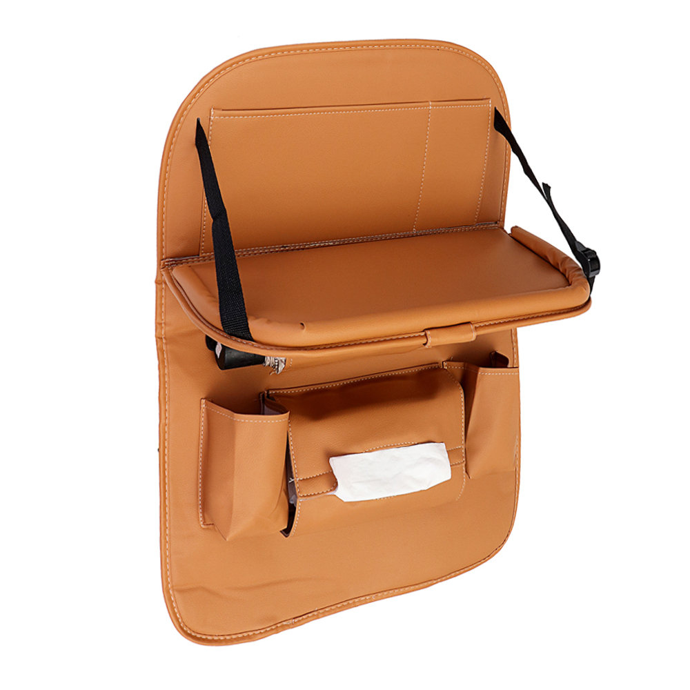 
	Microfiber Leather Car Seat Back Foldable Food Table Storage Bag Multi-functional Phone Organizer