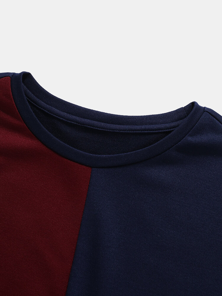 
	Mens Tricolor Patchwork Crew Neck Short Sleeve Preppy T-Shirt