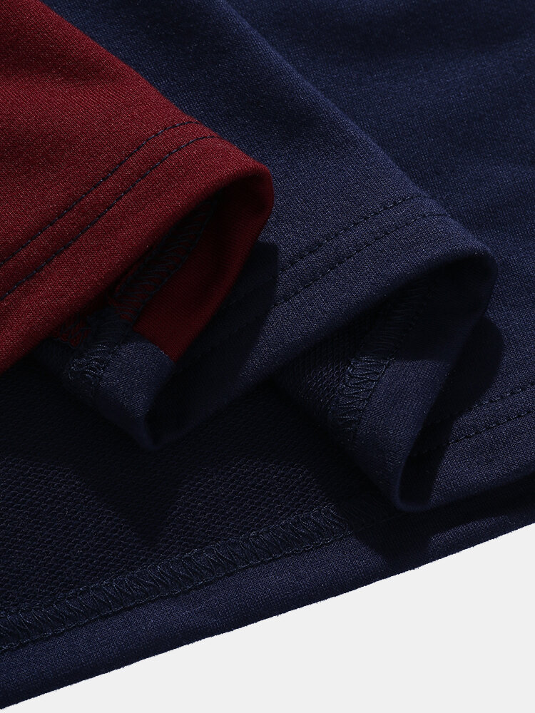 
	Mens Tricolor Patchwork Crew Neck Short Sleeve Preppy T-Shirt