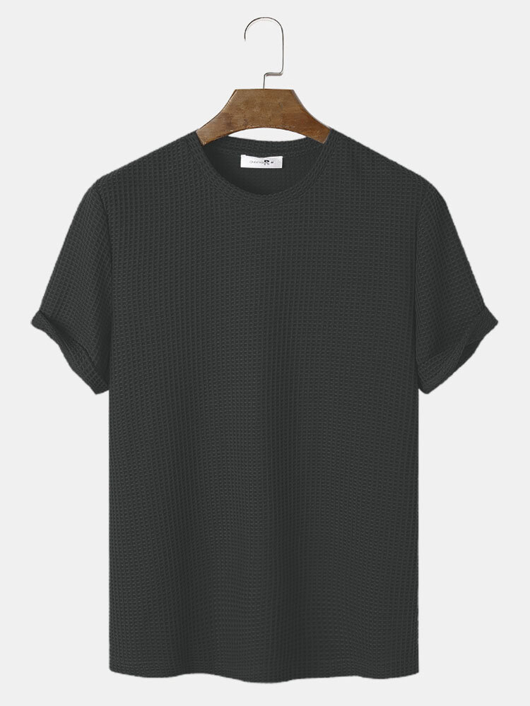 
	Mens Plain Texture Knitted Waffle Short Sleeve T-Shirt