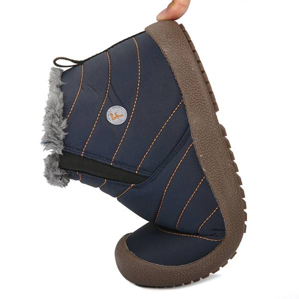 
	Men Large Size Warm Fur Lining Waterproof Flat Slip On Snow Boots