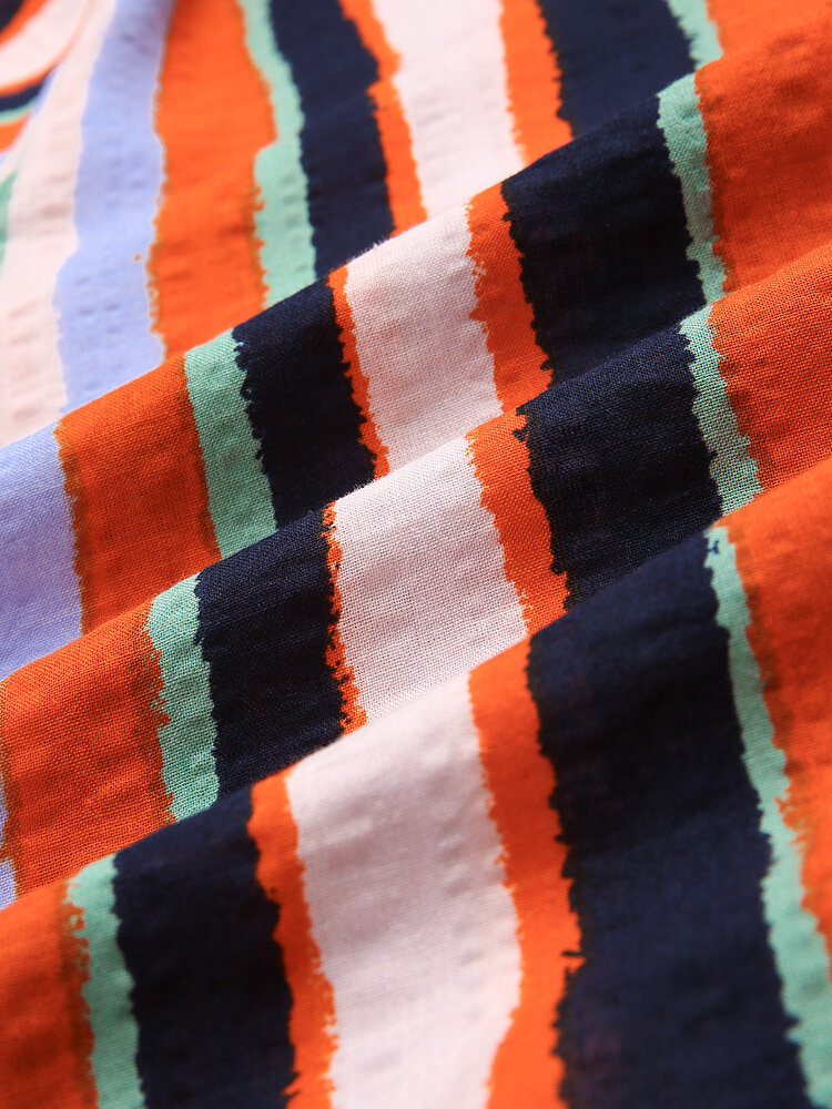 
	Mens Cotton Breathable Colorful Striped Short Sleeve Shirts