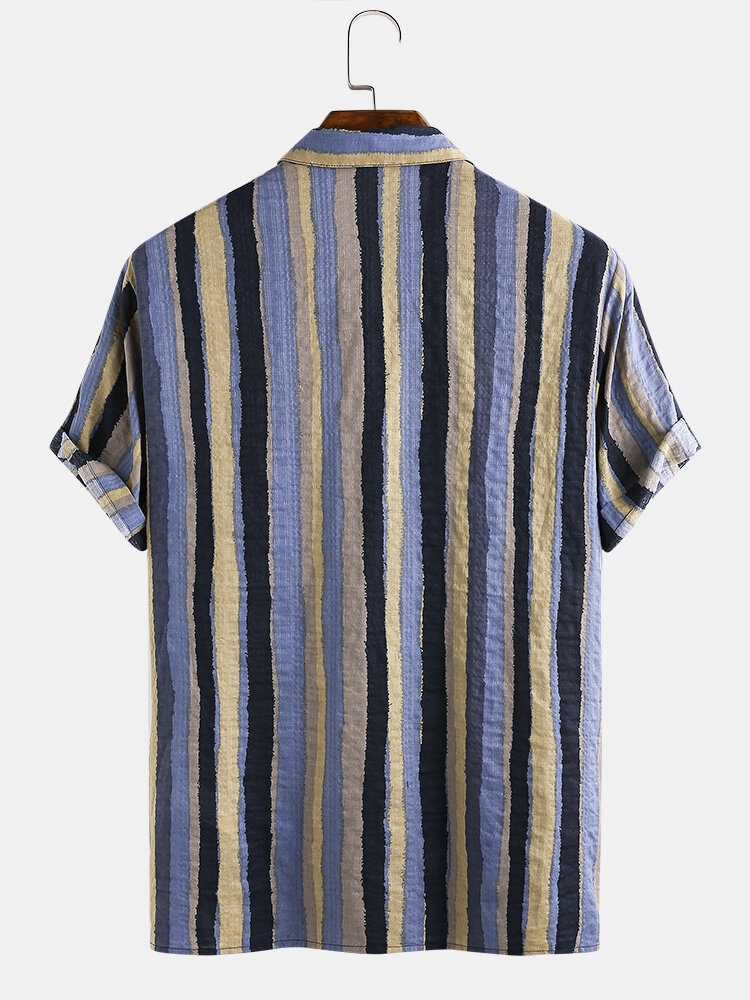 
	Mens Cotton Breathable Colorful Striped Short Sleeve Shirts