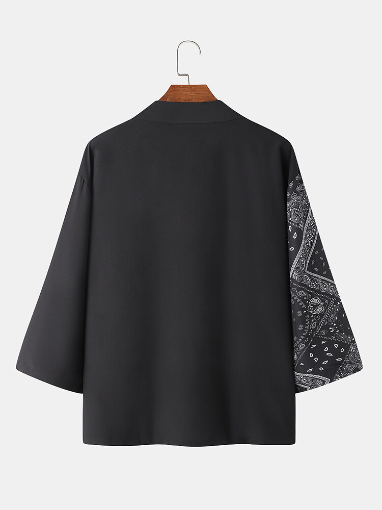 
	Mens Paisley Scarf Ethnic Pattern Open Front Black Kimono