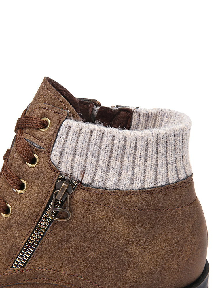 
	Large Size Women Stitching Knitted Fabric Round Toe Bilateral Zipper Warm Casual Short Boots