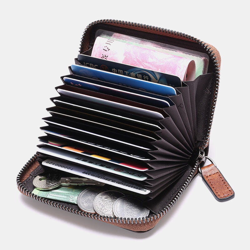 
	Men Genuine Leather Multi-slots RFID Anti-theft Retro Large Capacity Foldable Card Holder Wallet