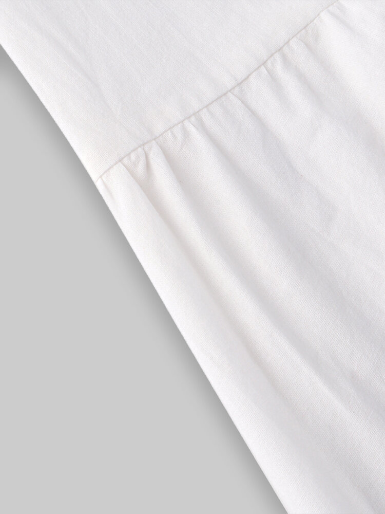 
	Casual Solid Color Ruffled Hem O-neck Pleated Long Maxi Tiered Dress