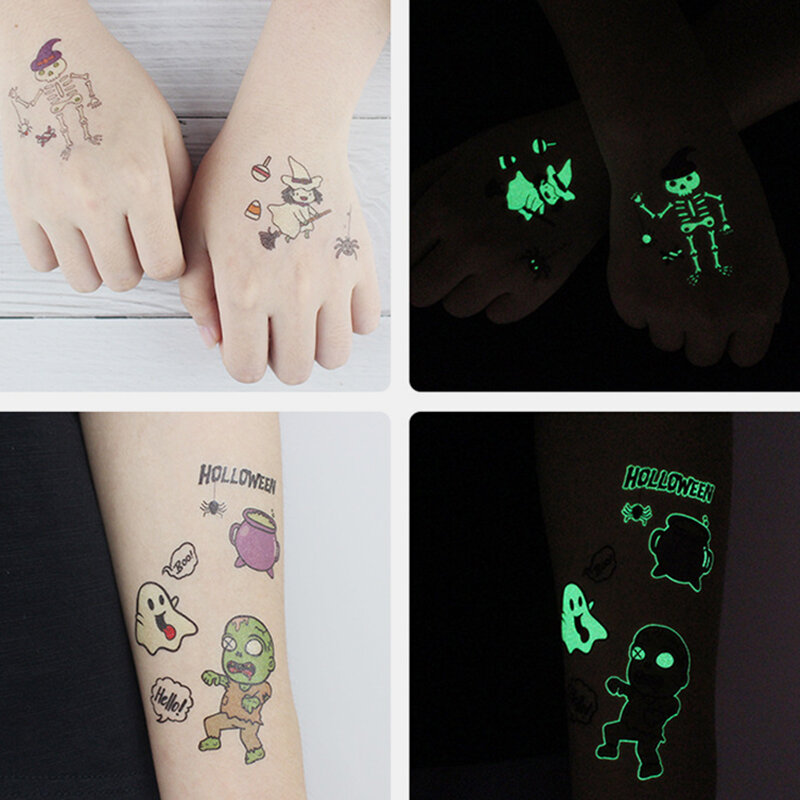 
	Halloween Luminous Tattoo Children Cartoon Stickers Body Art Waterproof Fake Temporary Tattoo Transfer Paper