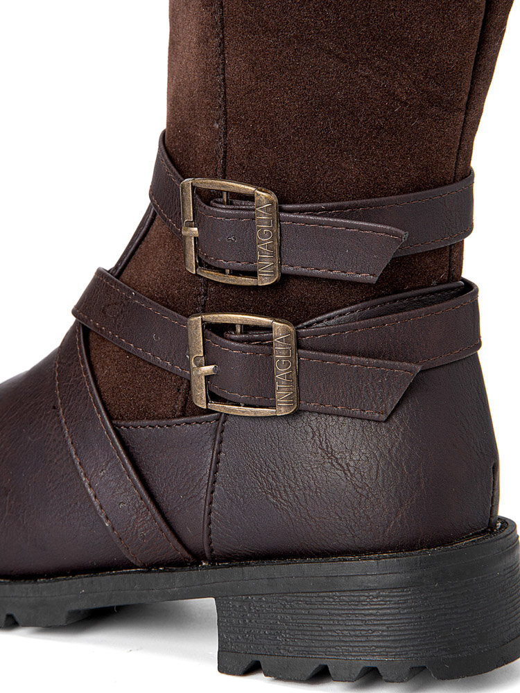 
	Large Size Women Buckle Design Side Zipper Casual Mid Calf Boots