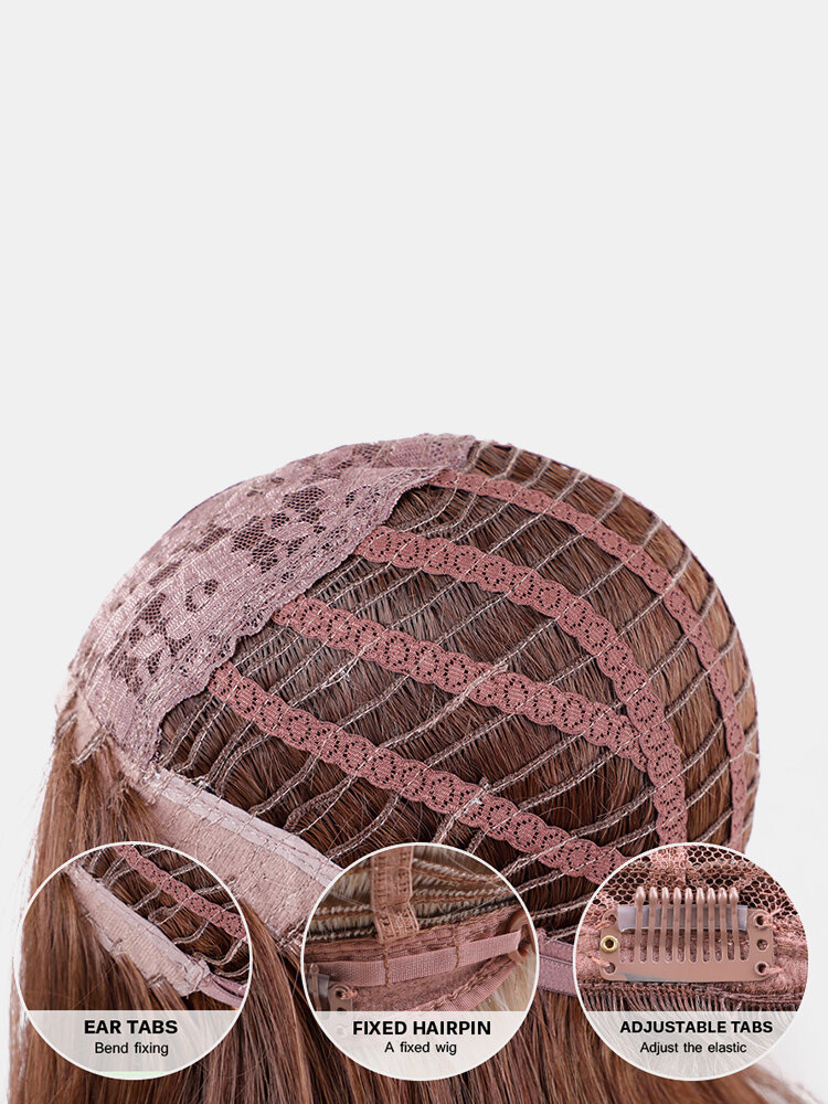 
	24 Inch Light Brown Long Straight Hair Full Bangs High Temperature Fiber Wigs