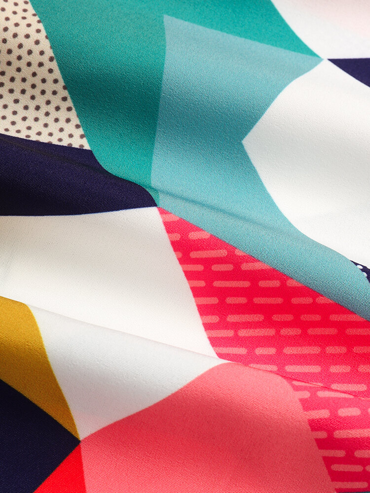 
	Designer Mens Colorful Mixed Colorblock Lapel Holiday Short Sleeve Hawaiian Shirts