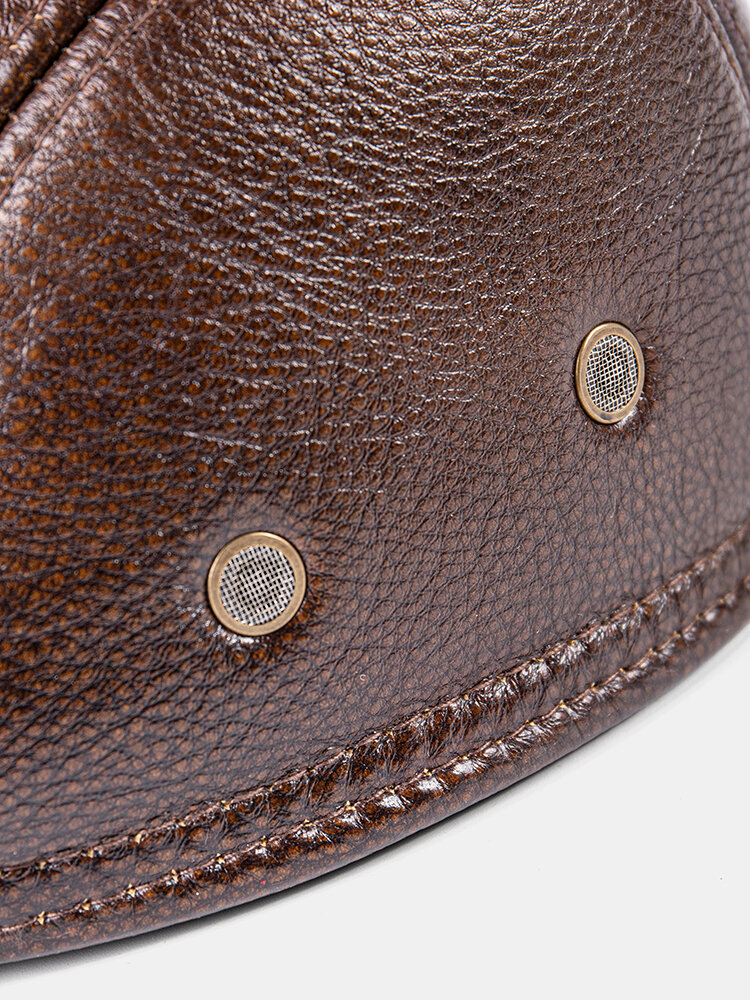 
	Men Genuine Leather Keep Warm Plus Thickness Cotton Windproof Ear Protection Forward Hat Beret Hatd Duck Tongue Hat