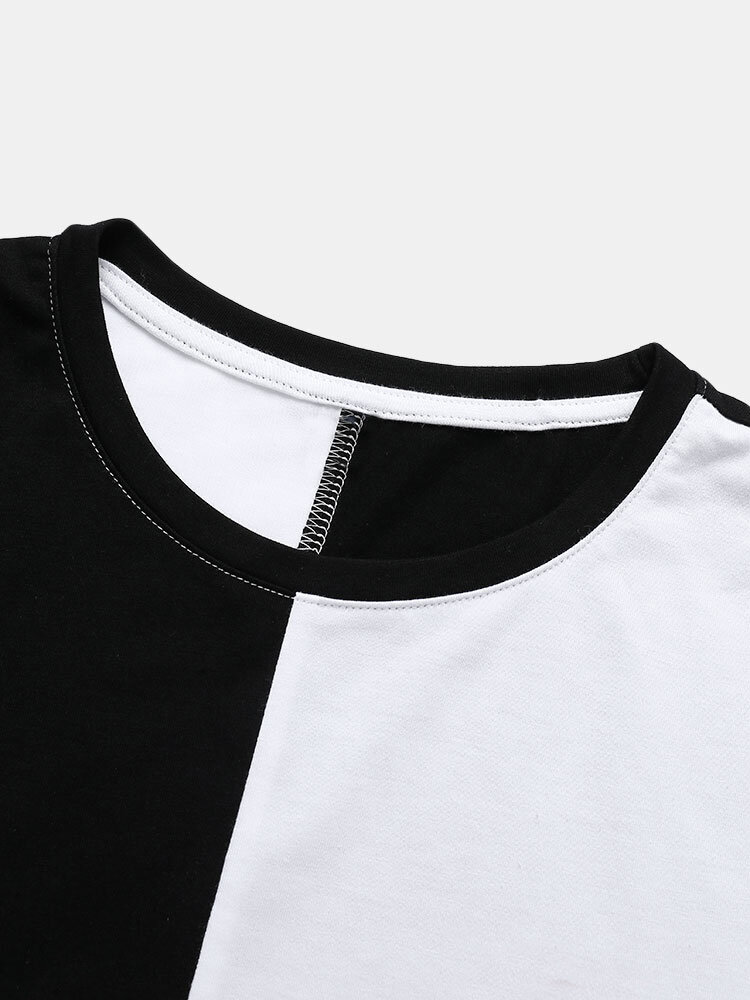 
	Mens Funny Face Print Two Tone Patchwork Preppy Short Sleeve T-Shirts