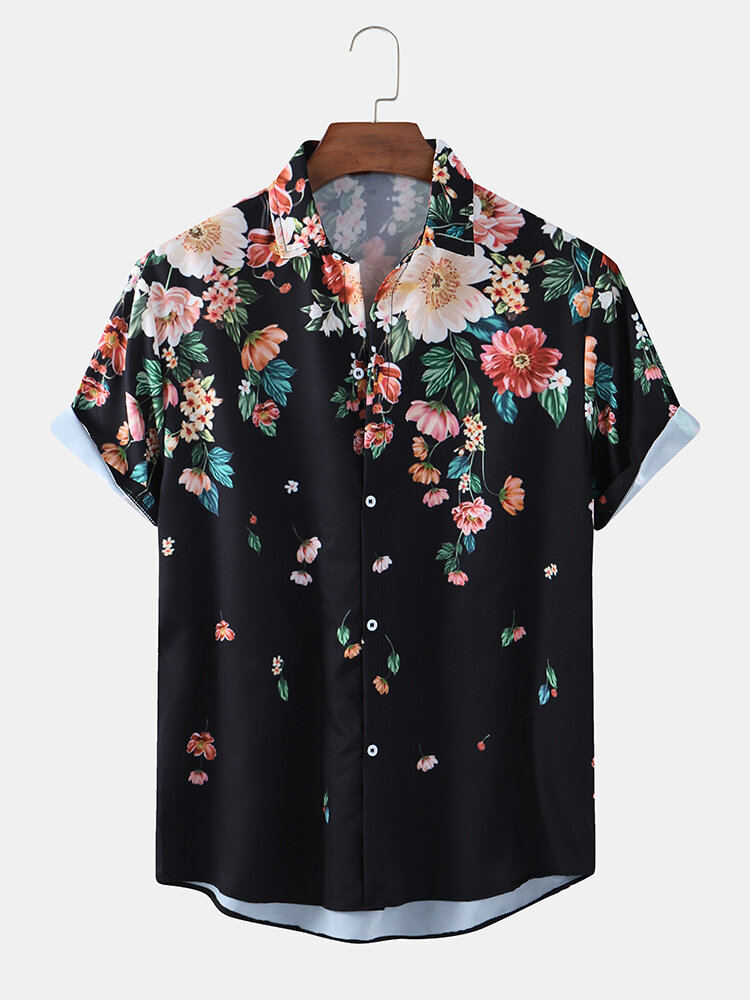 
	Mens Ethnic Floral Print Loose Casual Breathable Short Sleeve Shirts