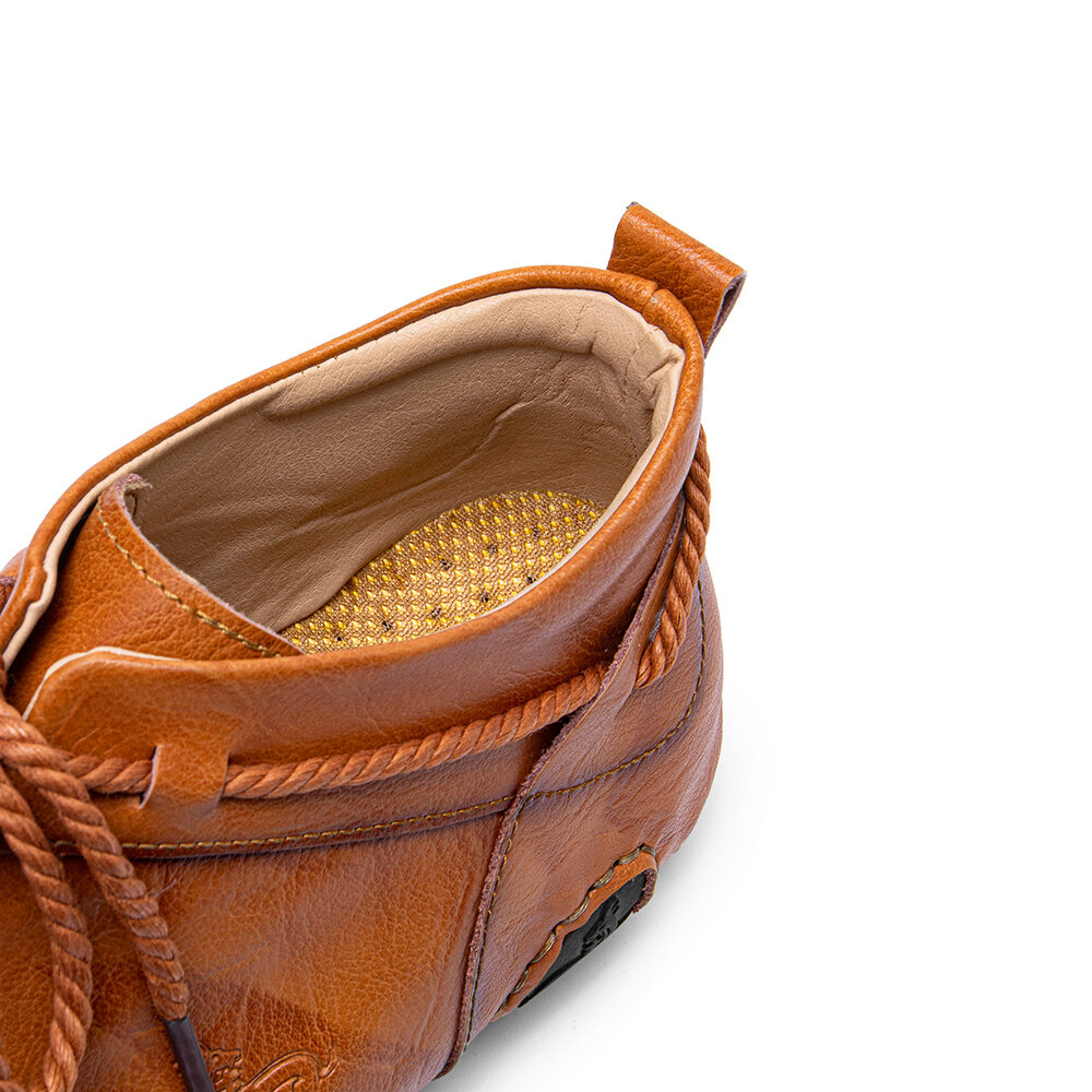 
	Men Cow Leather Front Zipper Non Slip Soft Hand Stitching Ankle Boots